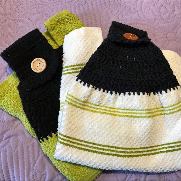 Charmed Cottage Kitchen Double Dish Towels Greenwhite With Black